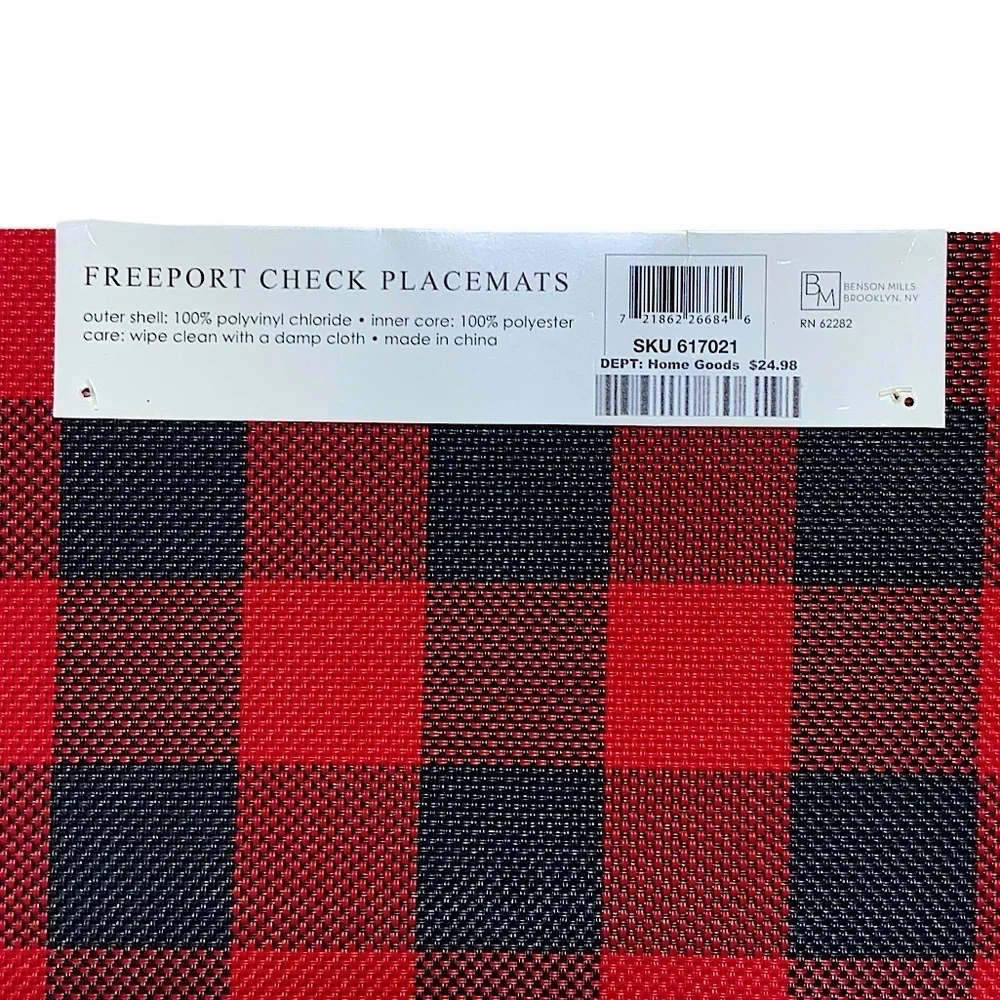 Benson Mills Placements Buffalo Check Plaid Reversible Woven Red Black Set of 4